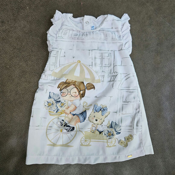 Mayoral Other - Mayoral Spanish Girl & Puppy Graphic Dress Silver Foil Detail Size 18M / 86 cm